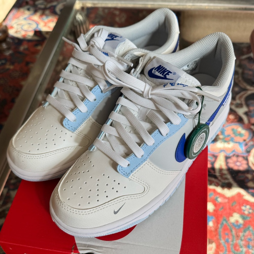 New Authenticated Nike White and Light Blue Low-Top Sneakers